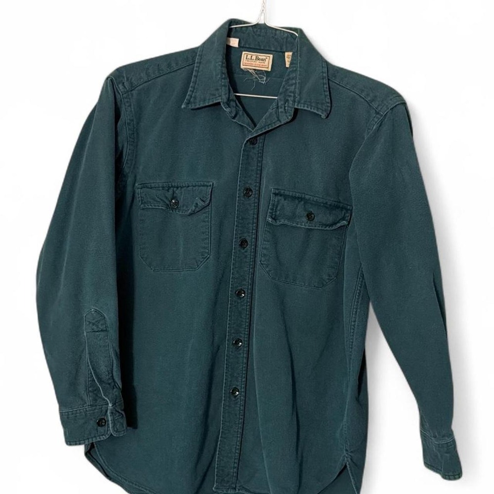Vintage LL Bean USA Chamois Cloth Shirt Spruce Green Mens 15.5 Regular 1611